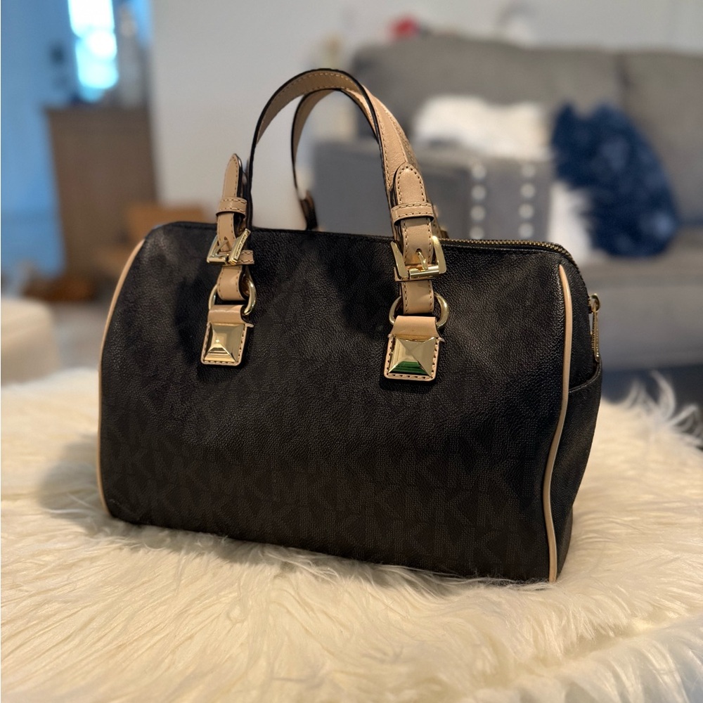 Authentic Michael Kors MK Bowler Elegant Black and Tan Women's Handbag